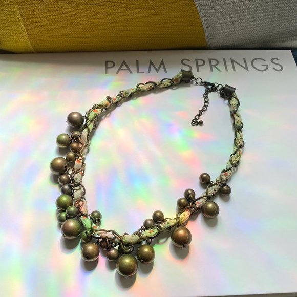 Flowered Ribbon & Brass Bead Statement Necklace - Picture 9 of 14